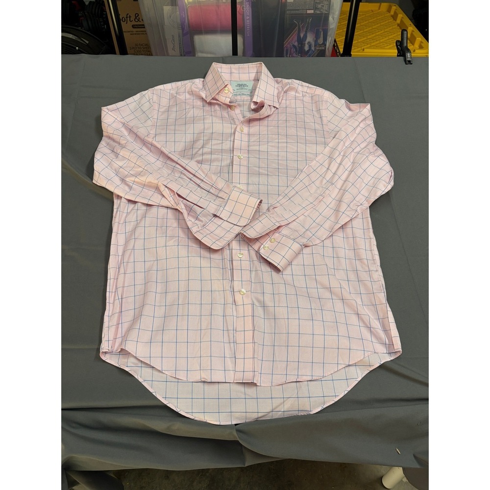 Charles Tyrwhitt Mens Pink Check Non Iron Classic Fit Dress Shirt 16.5/34
